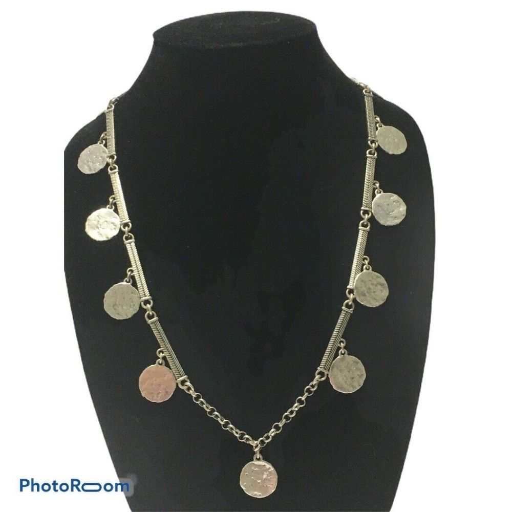 Lucky Brand Silver coin disc necklace 26" cosplay